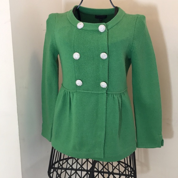 J.Crew Collection Green Cashmere-Blend Double-Breasted Sweater w/ Rhinestone But - Picture 12 of 15